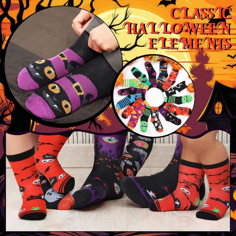 Shinymoon 12 Pairs Kids Halloween Socks Novelty Socks Cotton Crew Socks for Boys Girls Holiday Funny Crazy Gifts - Image 4